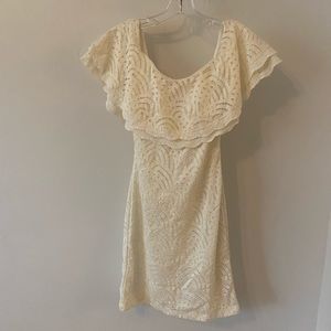 Sequin Heart off shoulder SzS junior short summer dress in ivory white